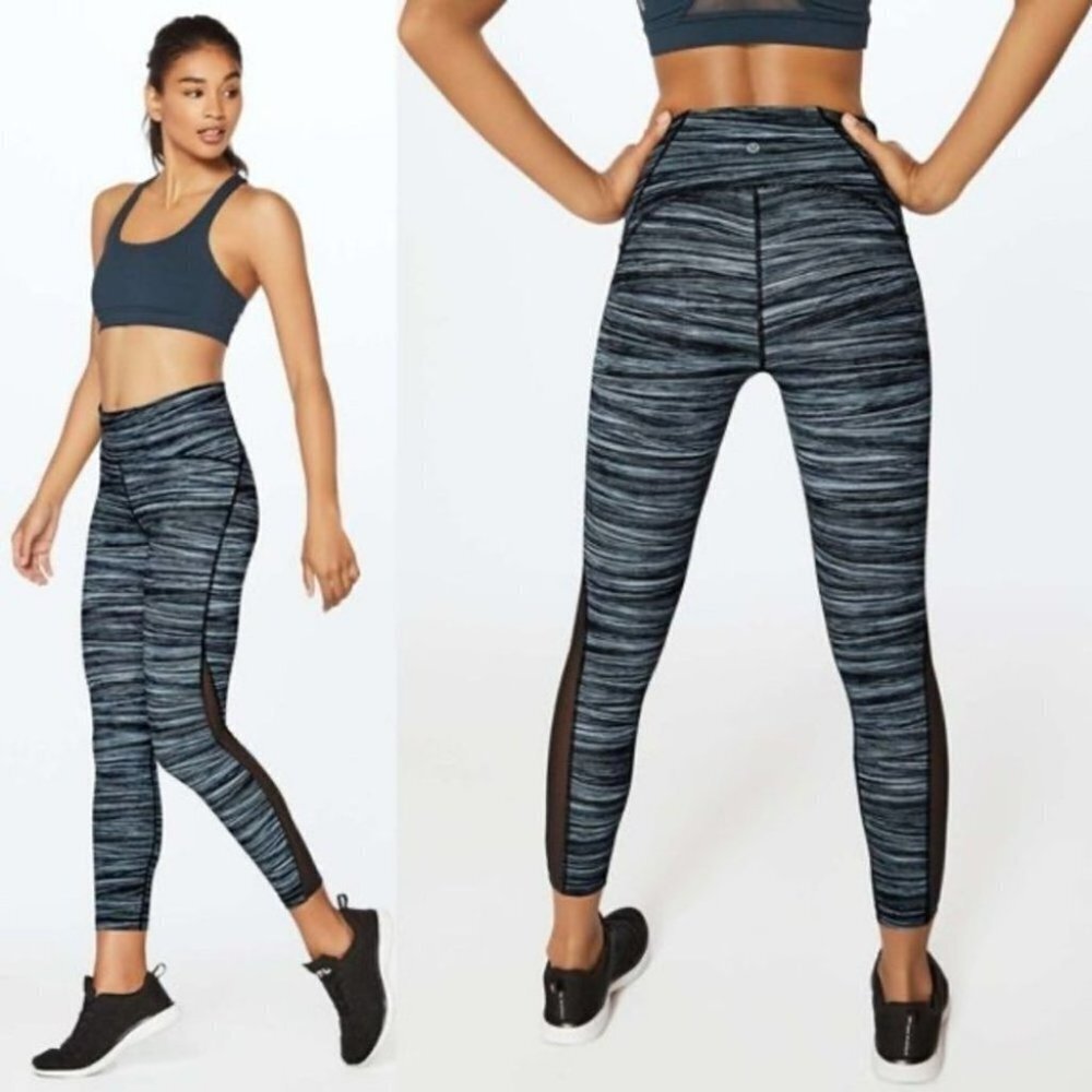 Lululemon Train Times  Pant 7/8 25” striped Low tide Alpine White/Black 4